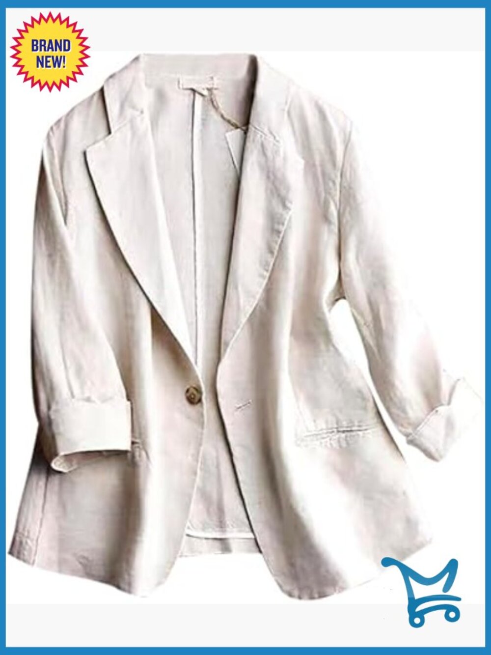 Linen Blend 3/4 Sleeve Casual Blazer with Notch Collar Button Front